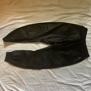 Leather and cotton mixed media joggers